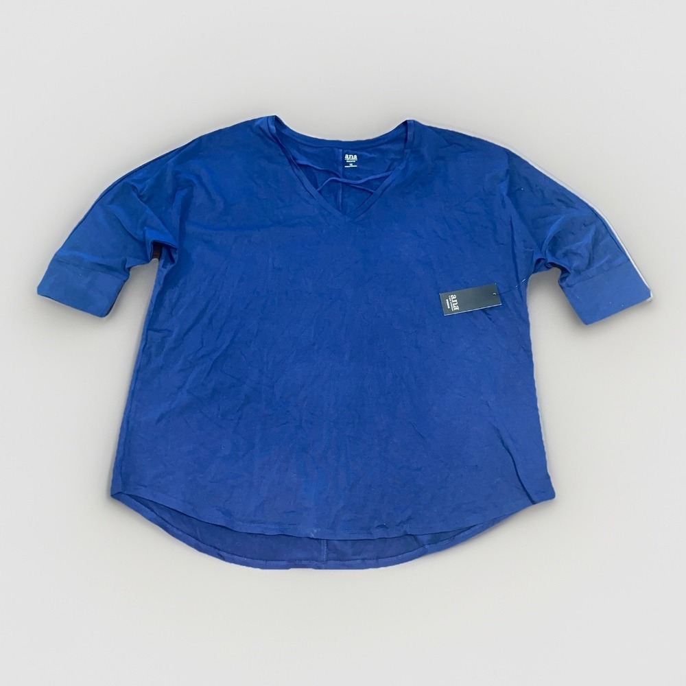 ANA Solid Blue V-Neck Top 3/4 Sleeve NWT - Womens Size 1X - MSRP $32